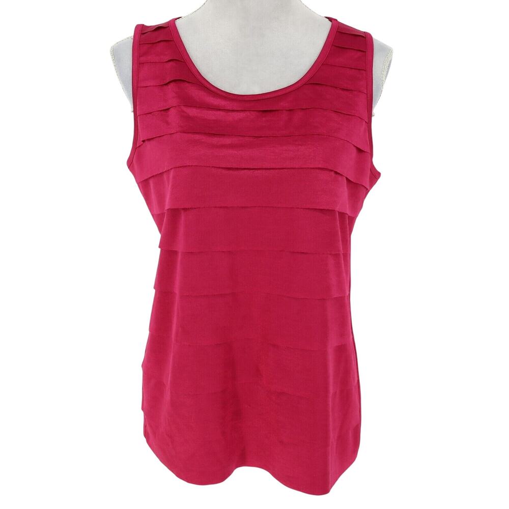 Chicos Tank Top 1 Womens Medium Pink Layered Tiered Front Blouse Resort Beach